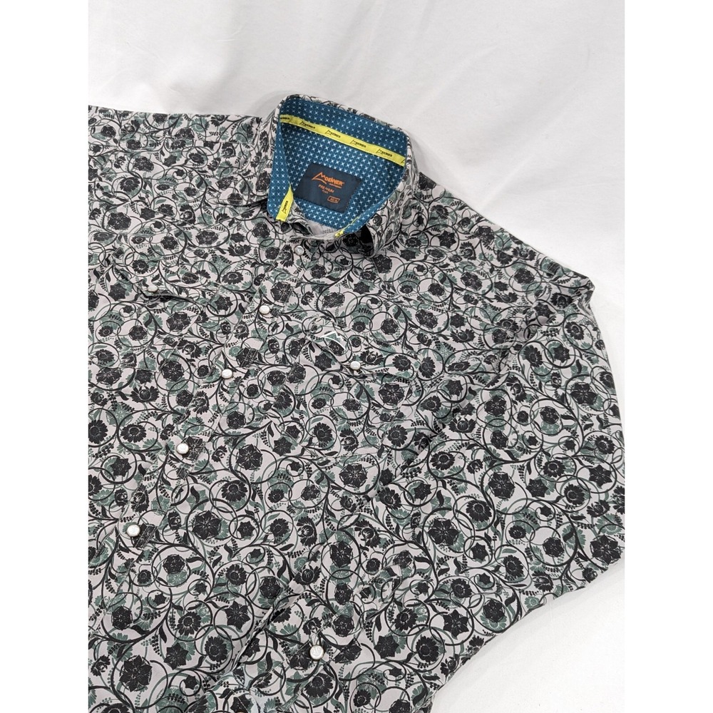 Denver Premium Plus Pearl Snap Black Green Floral Snap Down‎ Shirt Cowboy XL EUC